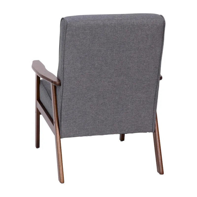 Mid-Century Modern Armchair with Wooden Frame and Faux Leather Cushions