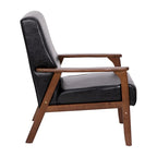 Mid-Century Modern Armchair with Wooden Frame and Faux Leather Cushions