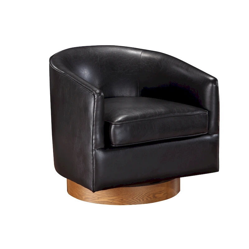 Ingram Faux Leather Wood Base Barrel Swivel Chair by Greyson Living