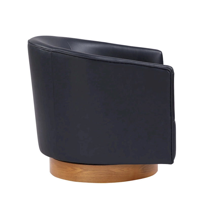 Ingram Faux Leather Wood Base Barrel Swivel Chair by Greyson Living