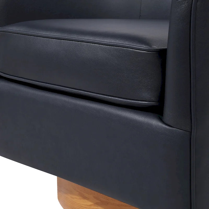 Ingram Faux Leather Wood Base Barrel Swivel Chair by Greyson Living