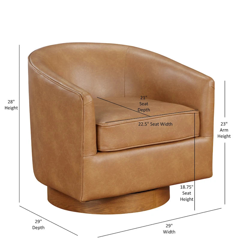 Ingram Faux Leather Wood Base Barrel Swivel Chair by Greyson Living