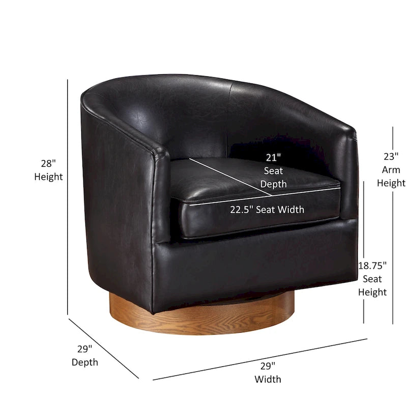 Ingram Faux Leather Wood Base Barrel Swivel Chair by Greyson Living