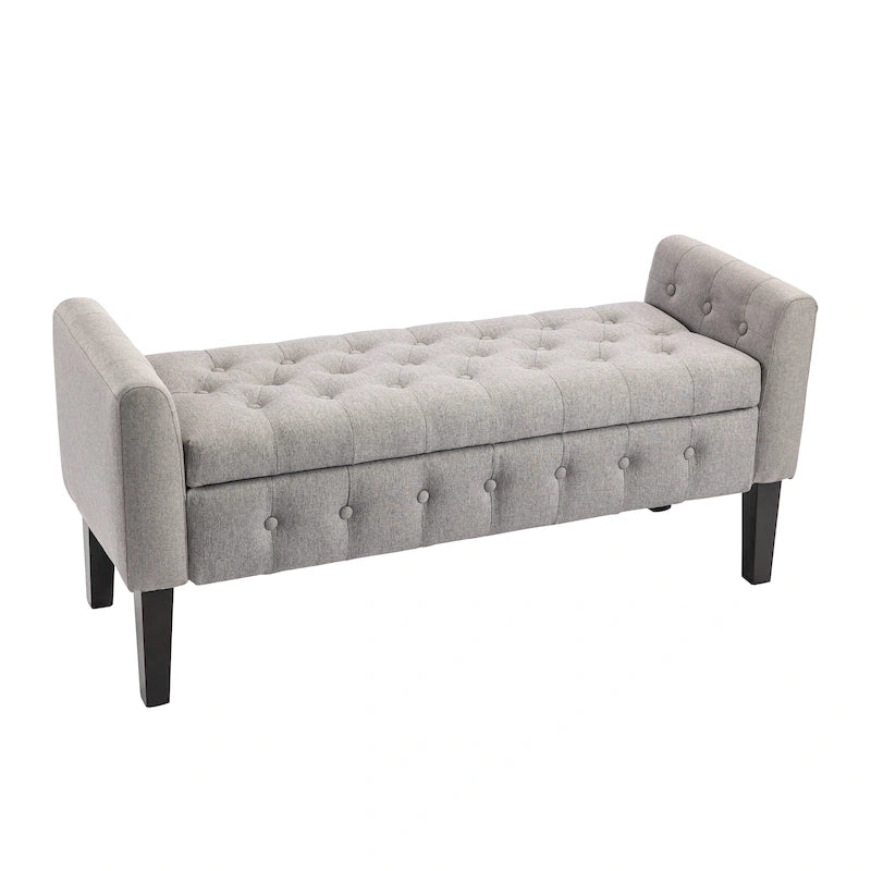 Porthos Home Inari Fabric Flip Top Storage Ottoman Bench with Rubberwood Legs