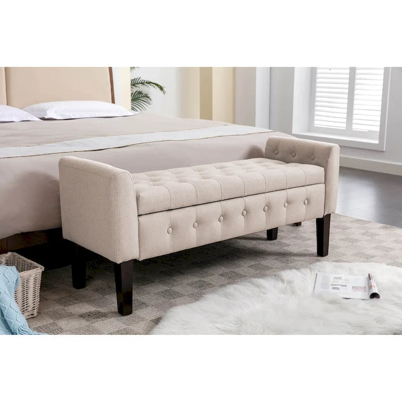 Porthos Home Inari Fabric Flip Top Storage Ottoman Bench with Rubberwood Legs