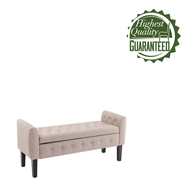 Porthos Home Inari Fabric Flip Top Storage Ottoman Bench with Rubberwood Legs