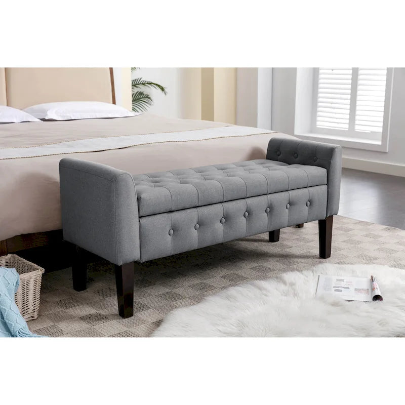 Porthos Home Inari Fabric Flip Top Storage Ottoman Bench with Rubberwood Legs