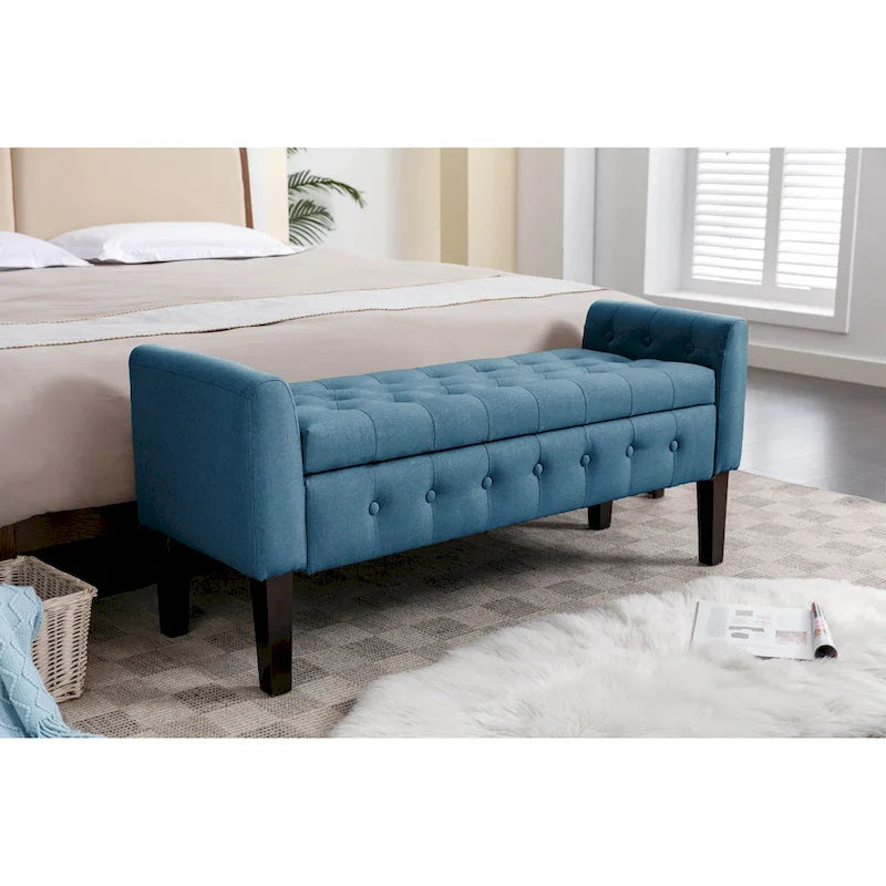 Porthos Home Inari Fabric Flip Top Storage Ottoman Bench with Rubberwood Legs