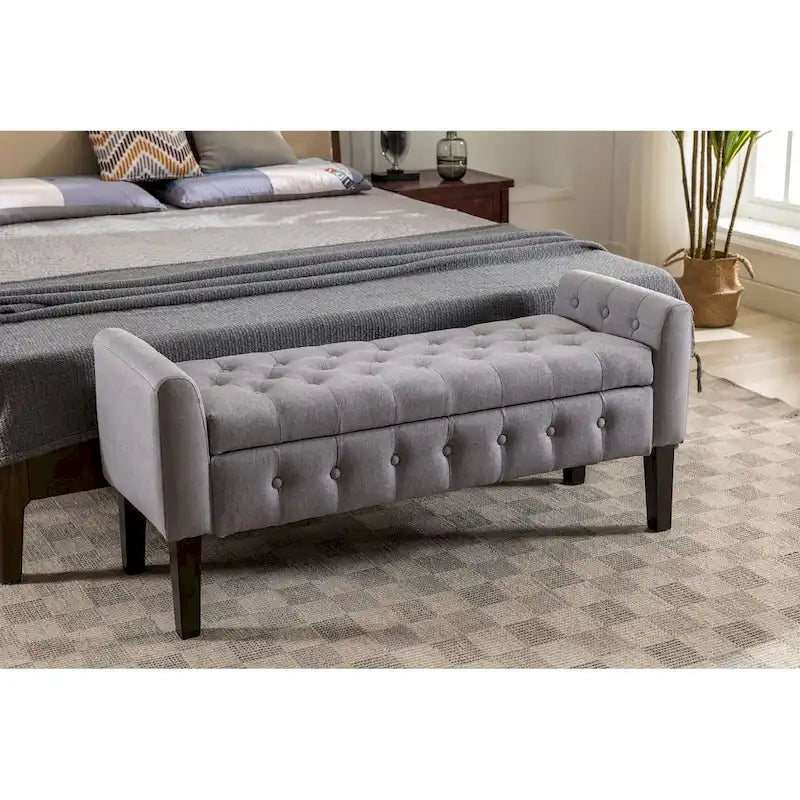 Porthos Home Inari Fabric Flip Top Storage Ottoman Bench with Rubberwood Legs