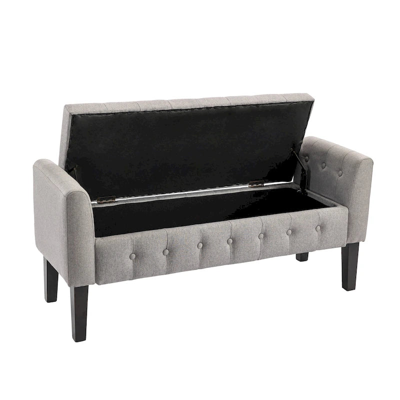Porthos Home Inari Fabric Flip Top Storage Ottoman Bench with Rubberwood Legs