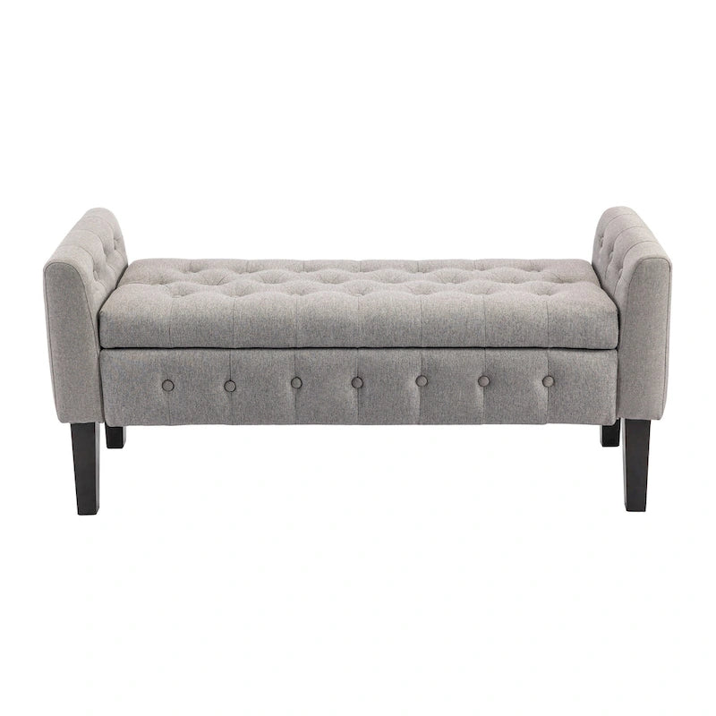 Porthos Home Inari Fabric Flip Top Storage Ottoman Bench with Rubberwood Legs