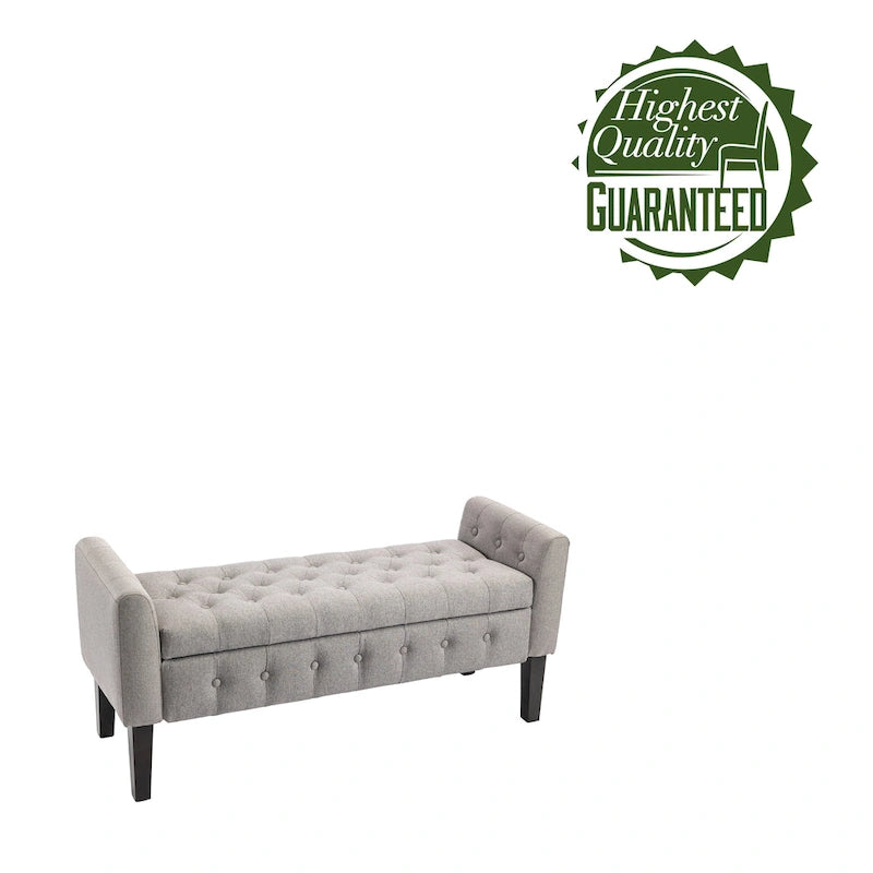 Porthos Home Inari Fabric Flip Top Storage Ottoman Bench with Rubberwood Legs