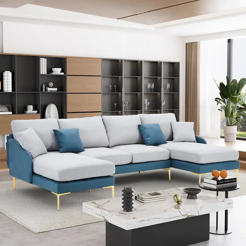 Ouyessir U-Shape Sectional Sofa 4-Seat Couch with Double Chaise Lounge
