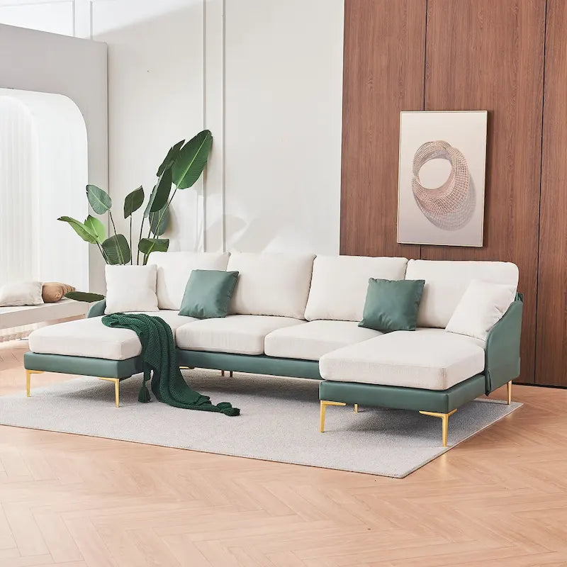 Ouyessir U-Shape Sectional Sofa 4-Seat Couch with Double Chaise Lounge
