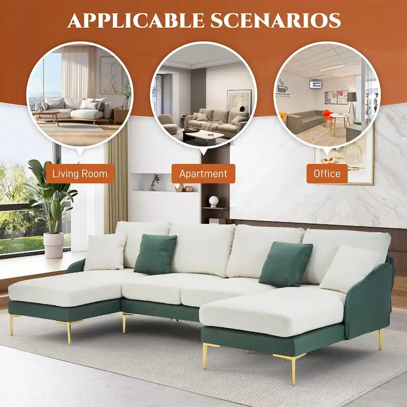 Ouyessir U-Shape Sectional Sofa 4-Seat Couch with Double Chaise Lounge