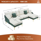 Ouyessir U-Shape Sectional Sofa 4-Seat Couch with Double Chaise Lounge