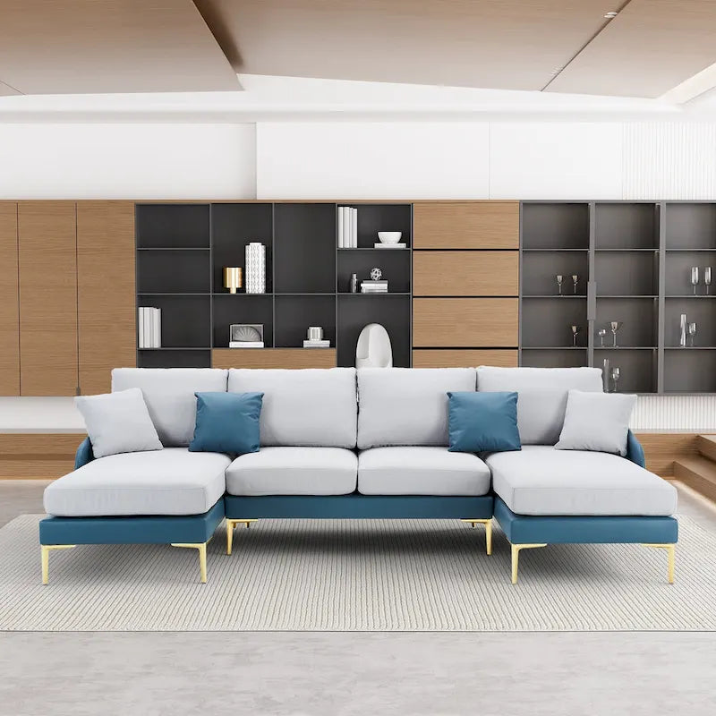 Ouyessir U-Shape Sectional Sofa 4-Seat Couch with Double Chaise Lounge