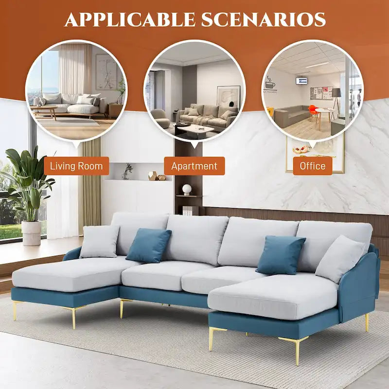 Ouyessir U-Shape Sectional Sofa 4-Seat Couch with Double Chaise Lounge