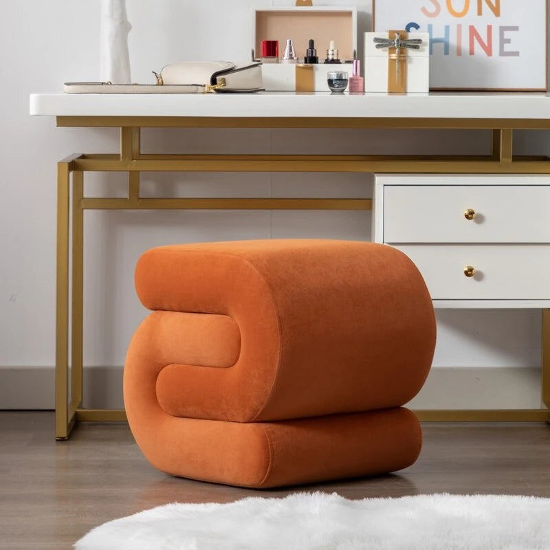 Velvet Fabric S-shape Ottoman Makeup Stool Footstool