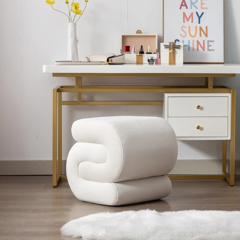 Velvet Fabric S-shape Ottoman Makeup Stool Footstool