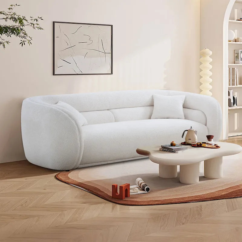 Modern Contemporary 91 Upholstered Curved Sofa With 2 Pillows for Living Room