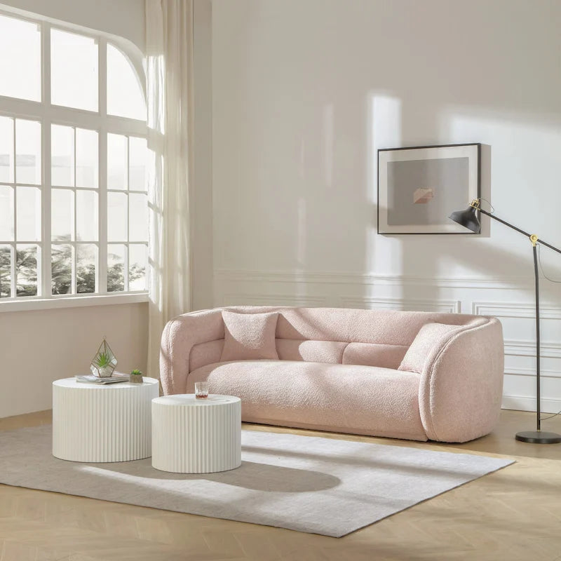 Modern Contemporary 91 Upholstered Curved Sofa With 2 Pillows for Living Room