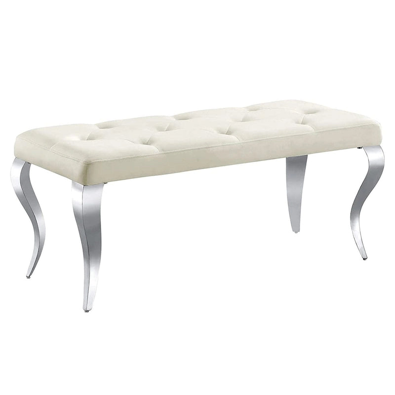 Luxury Velvet Bench Button Tufted Upholstered Dining Bench with Polished Metal Legs