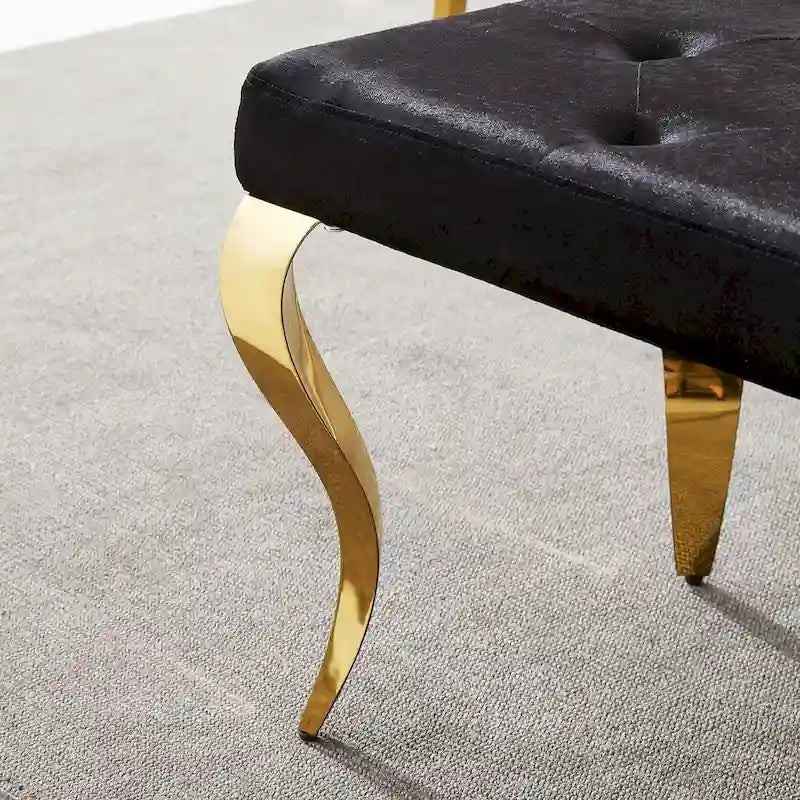 Luxury Velvet Bench Button Tufted Upholstered Dining Bench with Polished Metal Legs