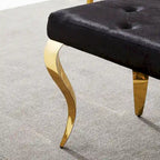 Luxury Velvet Bench Button Tufted Upholstered Dining Bench with Polished Metal Legs