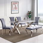 Luxury Velvet Bench Button Tufted Upholstered Dining Bench with Polished Metal Legs