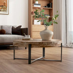 31 W Round Coffee Table With Fir Wood Table Top and Metal Frame End Table