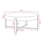 31 W Round Coffee Table With Fir Wood Table Top and Metal Frame End Table