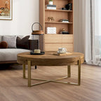31 W Round Coffee Table With Fir Wood Table Top and Metal Frame End Table
