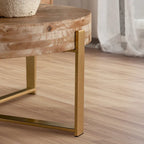 31 W Round Coffee Table With Fir Wood Table Top and Metal Frame End Table