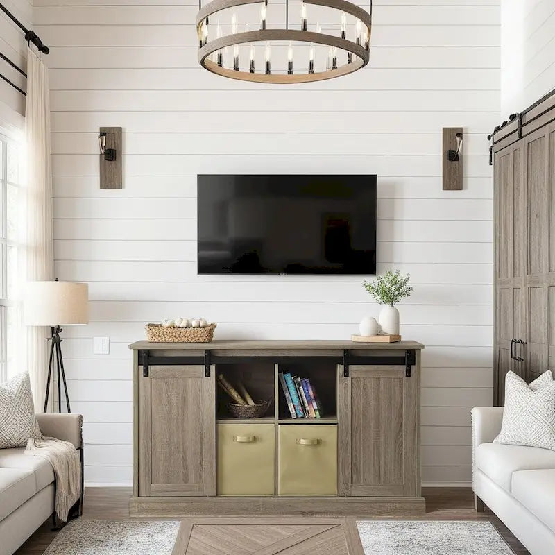 Bridgevine Home Lincoln Farmhouse 60 Inch TV Stand Console for TVs up to 64 inches