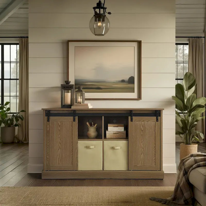 Bridgevine Home Lincoln Farmhouse 60 Inch TV Stand Console for TVs up to 64 inches