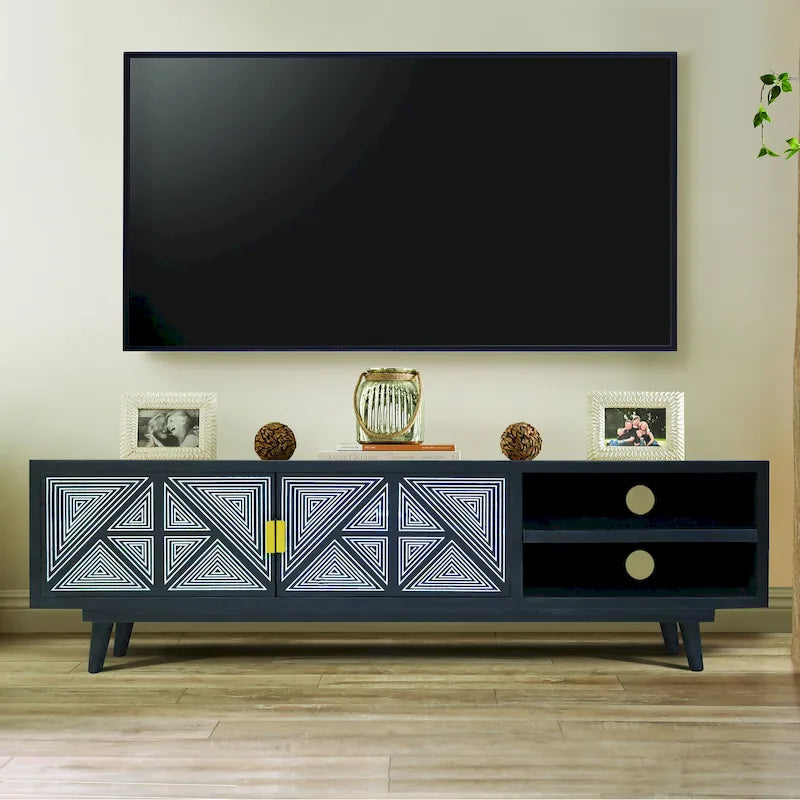 Bidi Mid-Century Modern 56-inch Wood 2-Open Shelf TV Stand by Furniture of America
