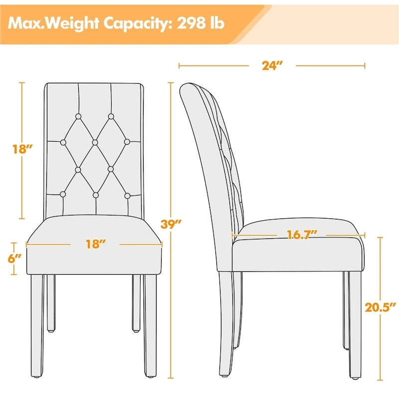 Yaheetech Button Padded Dining Chair with Solid Wood Legs Set of 2 - Set of 2