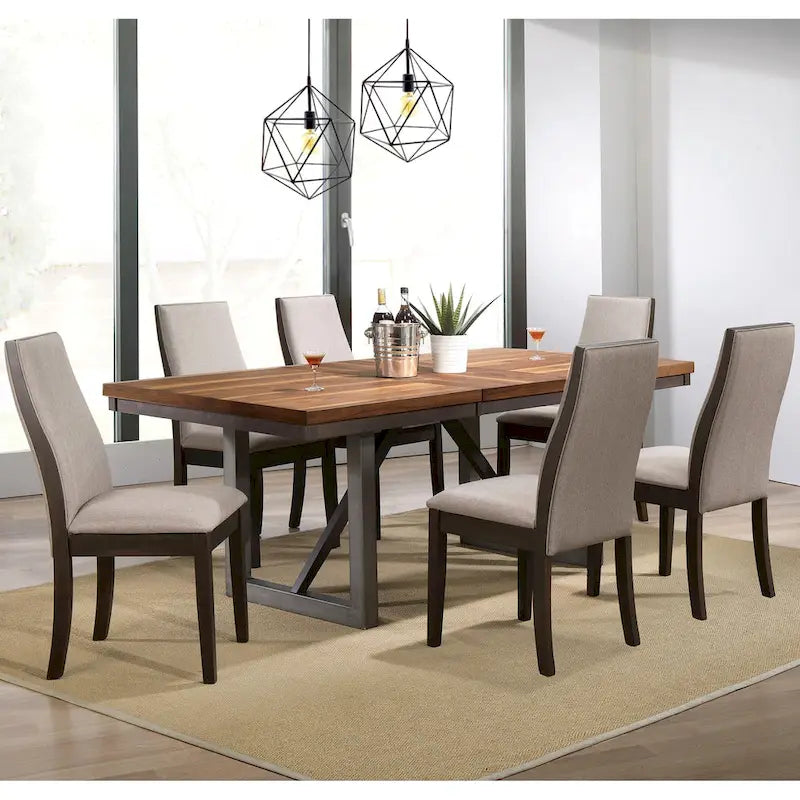 Mid-Century Modern Industrial Wooden Block Design Dining Set