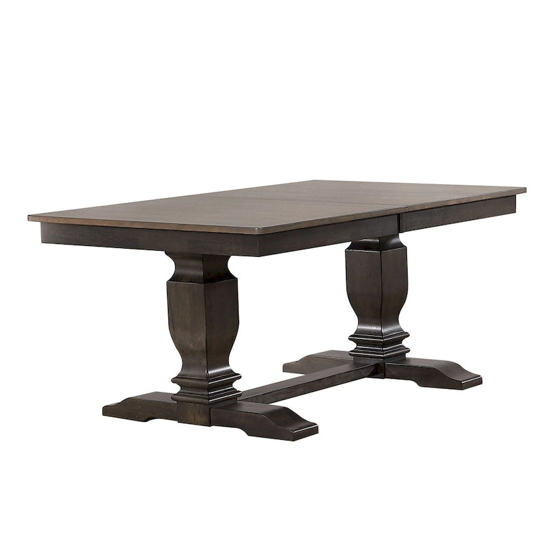 Double Transitional Pedestal Antiqued Grey Napoleon Back 5-Piece Dining Set