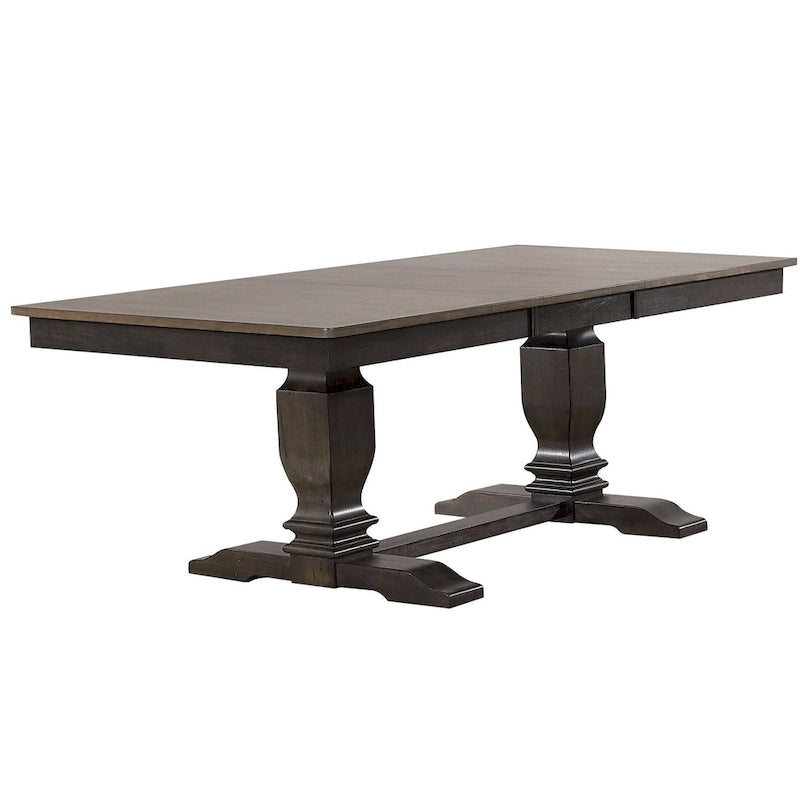 Double Transitional Pedestal Antiqued Grey Napoleon Back 5-Piece Dining Set