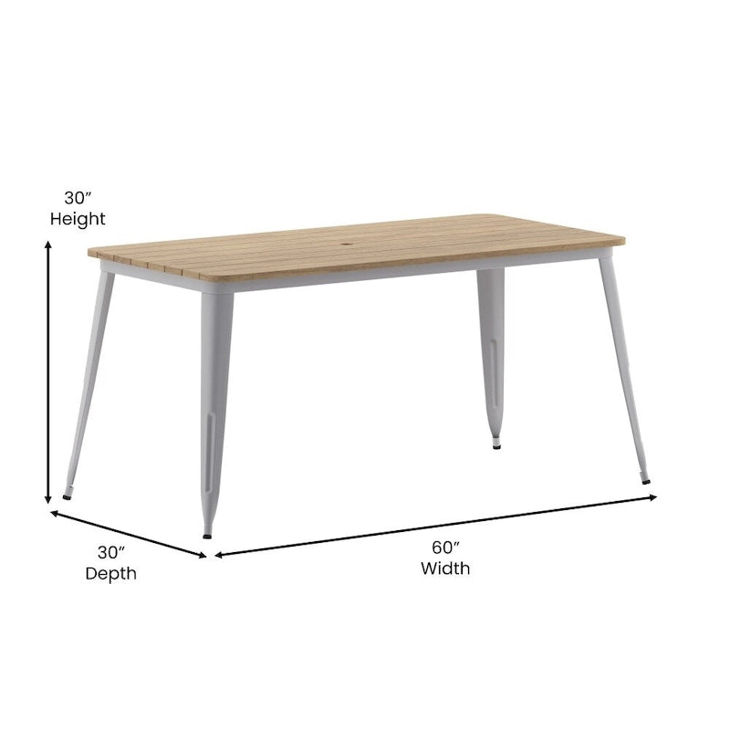 30x60 Commercial Poly Resin Restaurant Table with Umbrella Hole - 30 W x 60 D x 30 H