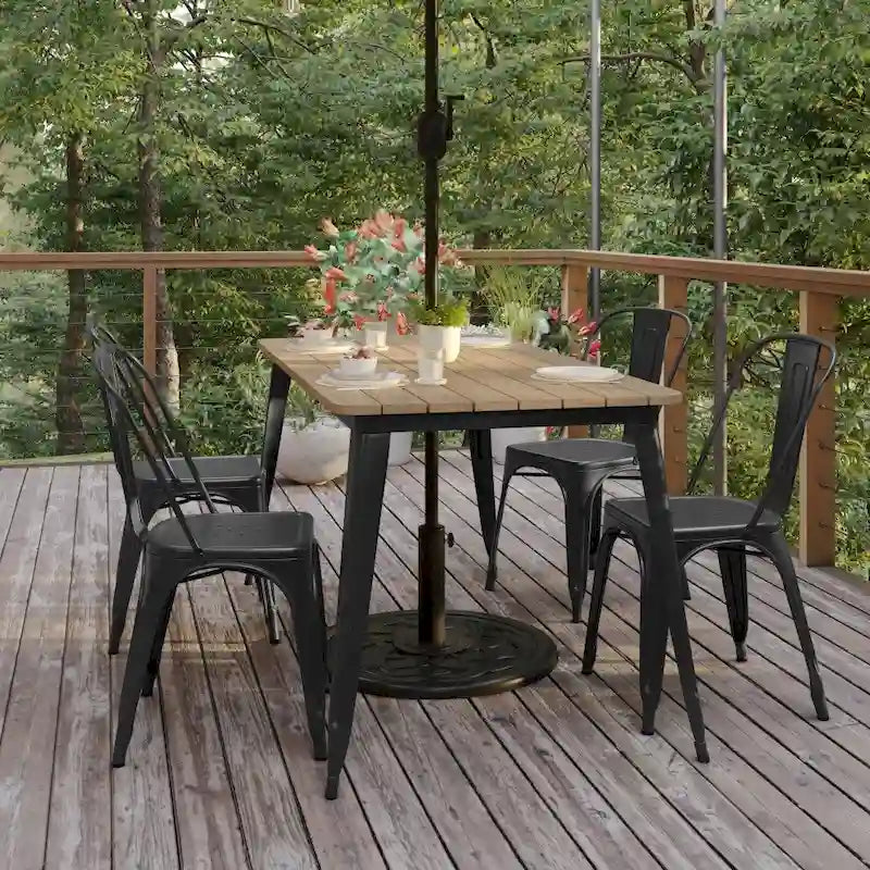 30x60 Commercial Poly Resin Restaurant Table with Umbrella Hole - 30 W x 60 D x 30 H