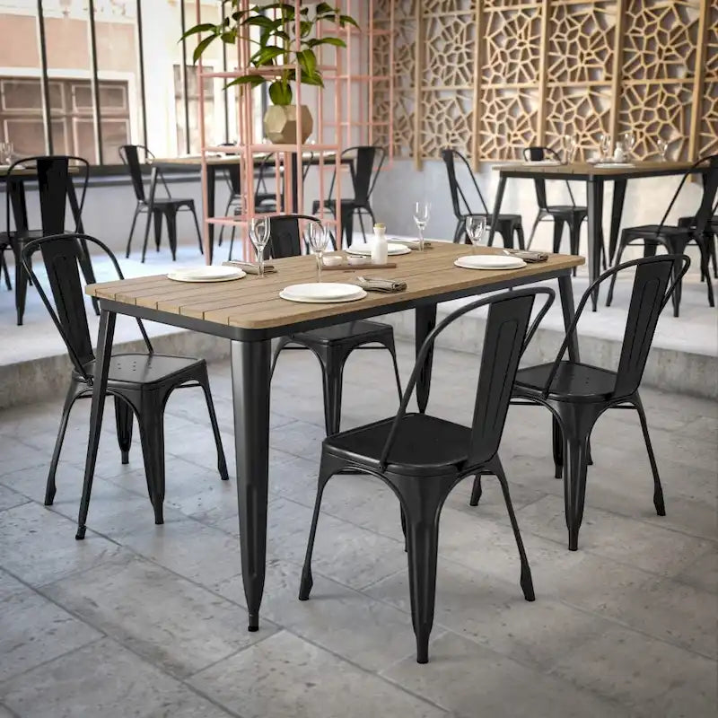 30x60 Commercial Poly Resin Restaurant Table with Umbrella Hole - 30 W x 60 D x 30 H