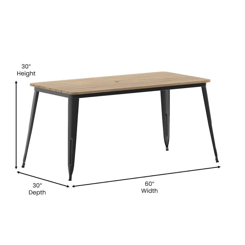 30x60 Commercial Poly Resin Restaurant Table with Umbrella Hole - 30 W x 60 D x 30 H