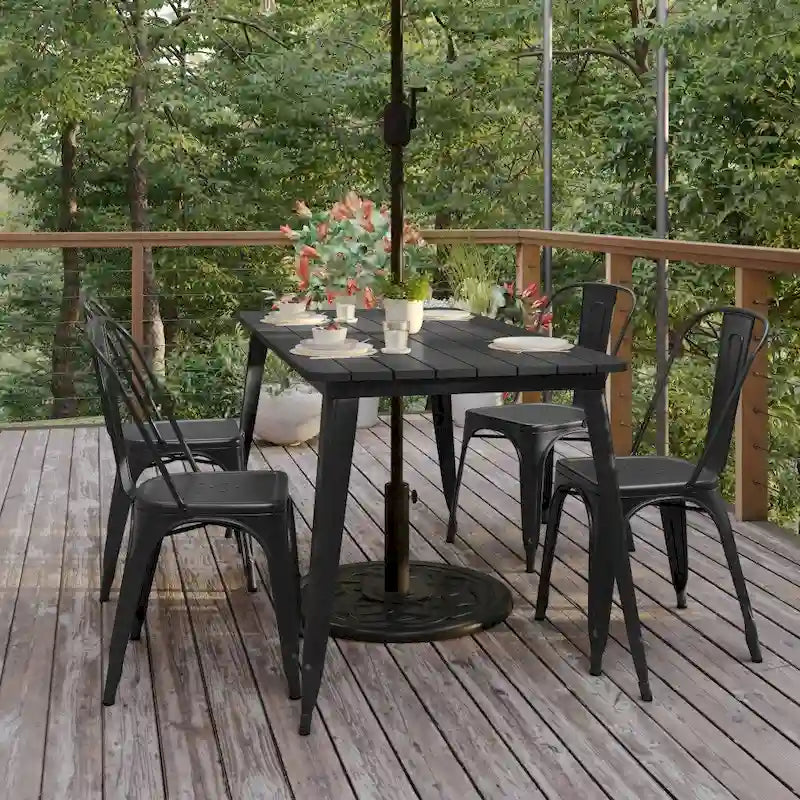 30x60 Commercial Poly Resin Restaurant Table with Umbrella Hole - 30 W x 60 D x 30 H