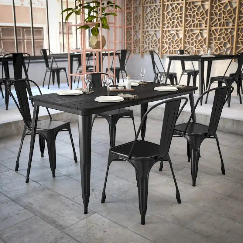 30x60 Commercial Poly Resin Restaurant Table with Umbrella Hole - 30 W x 60 D x 30 H