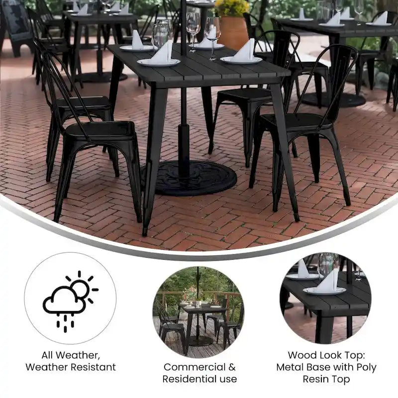 30x60 Commercial Poly Resin Restaurant Table with Umbrella Hole - 30 W x 60 D x 30 H