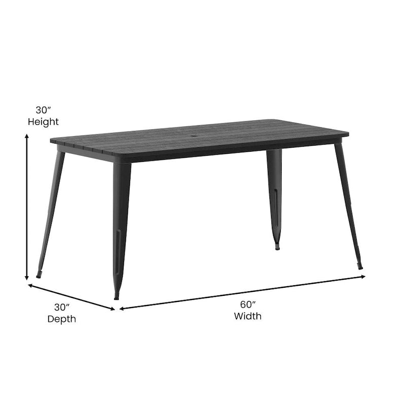 30x60 Commercial Poly Resin Restaurant Table with Umbrella Hole - 30 W x 60 D x 30 H