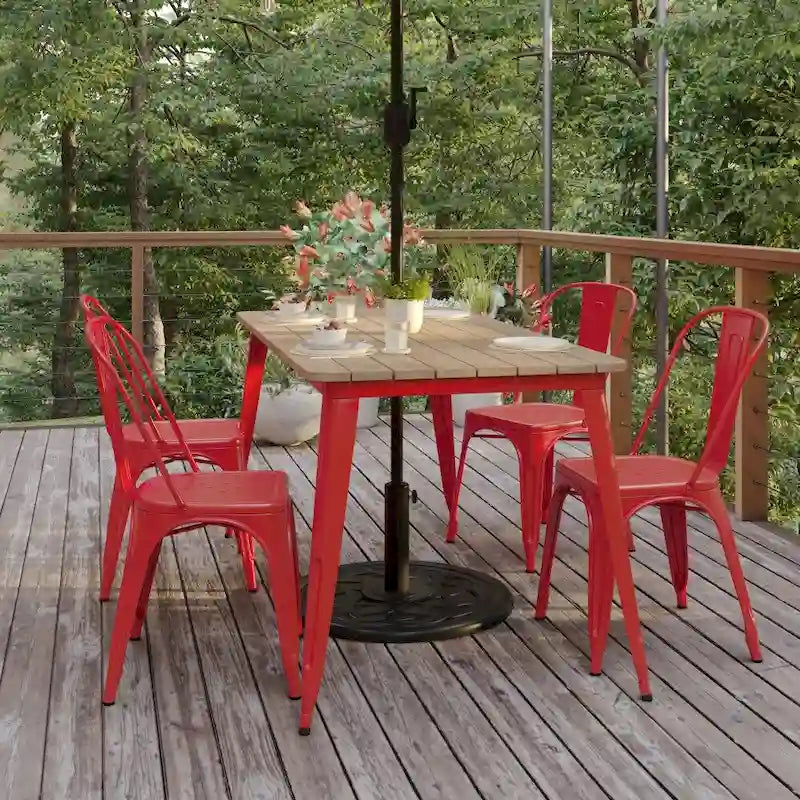 30x60 Commercial Poly Resin Restaurant Table with Umbrella Hole - 30 W x 60 D x 30 H